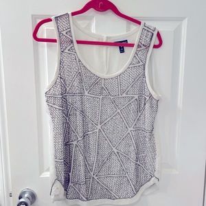 Aqua sliver beaded white blouse